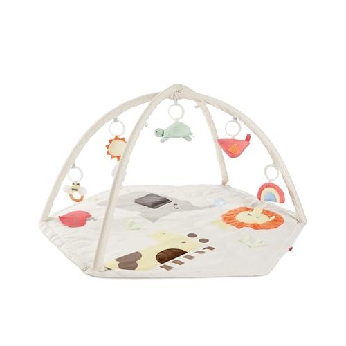 Skip Hop Baby Play Gym 3-in-1 Sensory Tummy Time Activity Mat with 17+ Skill-Building Developmental Activities, 14 Animals & Shapes, 5 Hanging Toys and Crocodile Mirror, Geometric Wonders, Age 0-2y