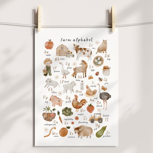 Farm Animal Nursery Wall Art Print - Alphabet