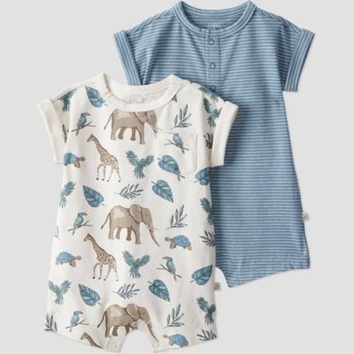 Little Planet by Carter's Organic Baby 2pk Romper - Newborn: Stripe & Jungle Animals, Short Sleeve, Crotch Snap