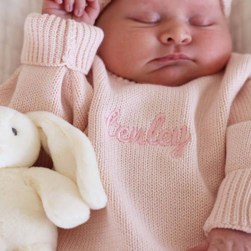 Personalized Knit Sweater Bubble Romper | Tea Rose