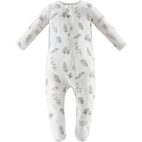 Owlivia Organic Cotton Baby Pajamas, Boys Girls Zip Front Sleep 'N Play Pjs, Footed Sleeper, Long Sleeve 6-9M
