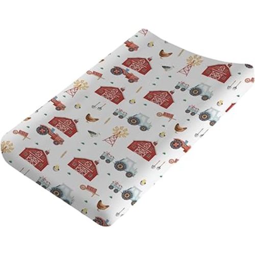 Watercolor Farm Animals Life Changing Pad Cover Funny Barn Chicken Pig Duck Tractor Fitted Baby Changing Table Sheets for Boys Girls Soft Breathable Stretch Baby Changing Pad Covers 32''x16''
