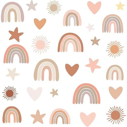 Easma Rainbow Wall Decals Rainbow Wall Stickers for Girls Bedroom Star Heart Wall Decals Watercolor Raindrop Wall Stickers Peel&Stick Wall Sticker Kids Decals for Walls