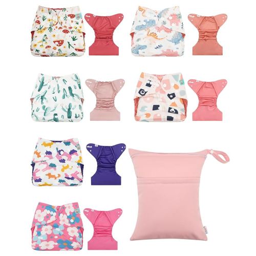 ALVABABY 6 pcs Baby Cloth Diaper Covers with One Wet Bag, Swim Diaper,Cloth Nappy Shell Baby Girls and Boys