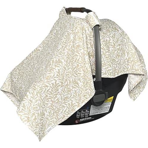 MOZAH Baby Car Seat Cover - Beige Leaves - 100% Organic Muslin - Soft, Breathable and Lightweight, Baby Infant Car Seat Essentials