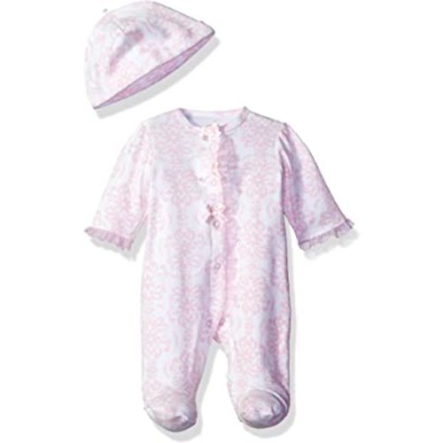 Little Me Baby Girls' 100% Cotton Scratch Free Tag 2-Piece Sleeper Footie and Cap Set