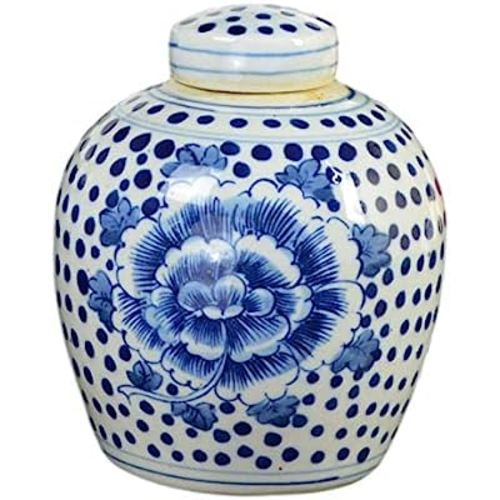 Festcool Antique Style Blue and White Porcelain Flowers Ceramic Covered Jar Vase, China Ming Style, Jingdezhen Chinese (L1)