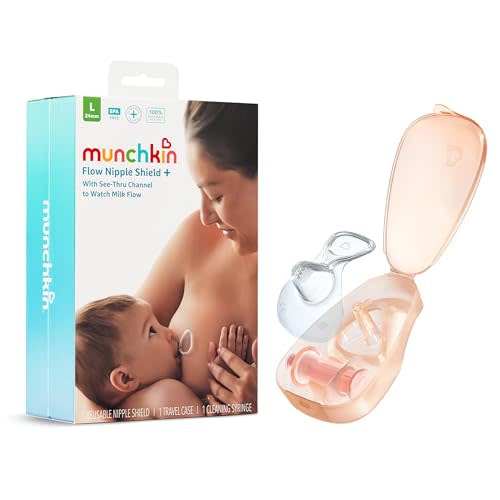 Munchkin® Flow Nipple Shield + with See-Thru Channel to Watch Milk Flow - Nurse Confidently and Meet Your Breastfeeding Goals - 24mm