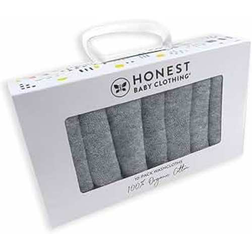 HonestBaby 10-Pack Organic Cotton Baby-Terry Wash Cloths, 10-Pack Grey Heather, One Size
