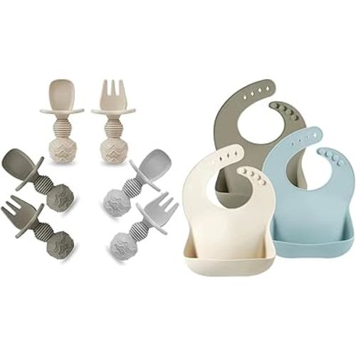 PandaEar Silicone Baby Spoons & Baby Bibs