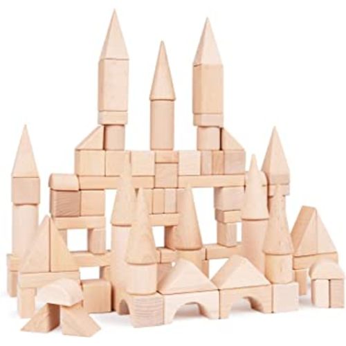 100Pcs Wooden Building Blocks Set- Wood Stacker Stacking Blocks Game Toys for Toddlers, Multiple Shapes, Toddles Blocks- Baby Wooden Blocks for Kids Learning and Playing