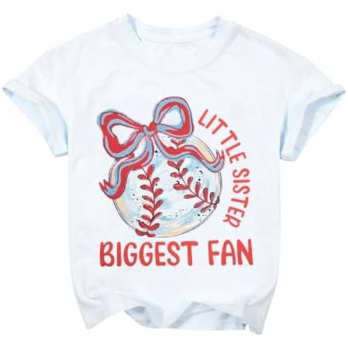 FRYAID Toddler Baseball Sister Shirt Baby Girl Baseball Outfit Big Sister Shirt Birthday Girl T-Shirt Summer Cotton Tee Top