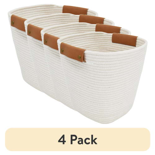 (4 pack) Better Homes & Gardens Medium White Cotton Rope Basket