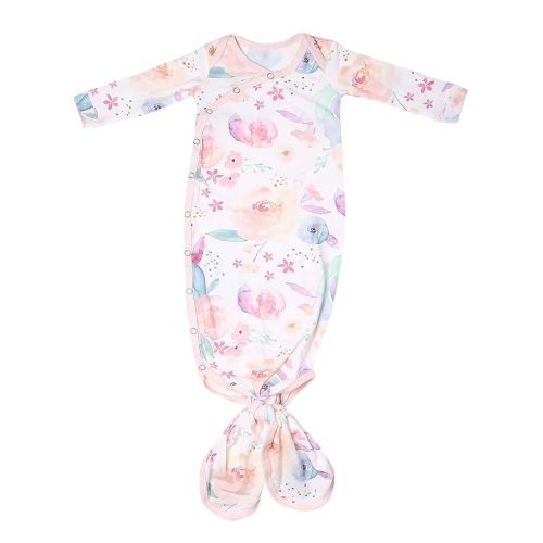 Copper Pearl Baby Gown - Knotted Newborn Sleepers for Baby Girl, Soft Stretchy Long Sleeve Infant Gowns with Bottom Tie and Hand Mittens, Perfect Hospital Coming Home Outfit (Bloom)