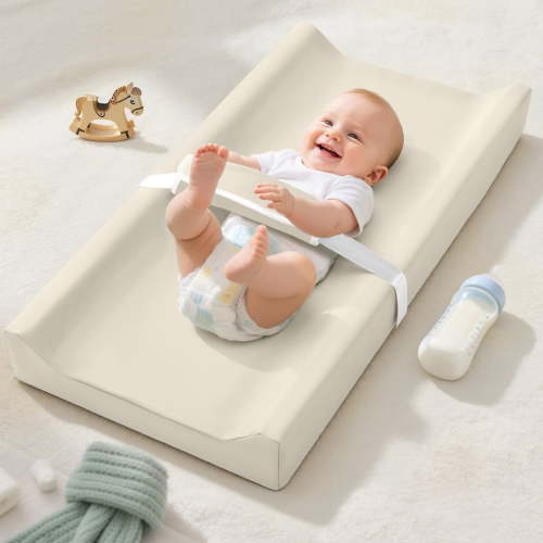 Baby Changing Pad, Caveen Wipeable Changing Table Pad with Waterproof PU Cover, Portable Baby Diaper Change Station and Dresser, Beige