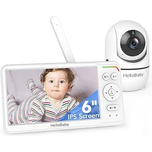 HelloBaby Baby Monitor with Camera and Audio, 6'' World First IPS Screen Baby Camera Monitor No WiFi, 30-Hrs Battery, ECO, 2-Way Talk, Night Vision, 1000ft, Travel Video Baby Monitor Portable