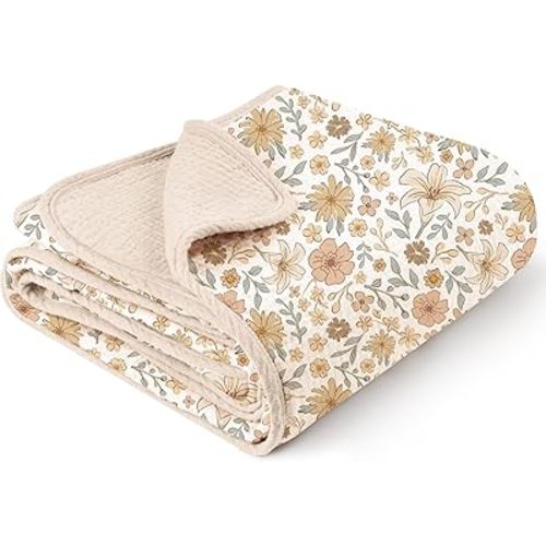 Konssy Muslin Baby Blankets for Girls Boys, 100% Cotton Crib Blanket for Baby Infant Toddler, Super Soft and Lightweight Nursery Blankets 40"x36"