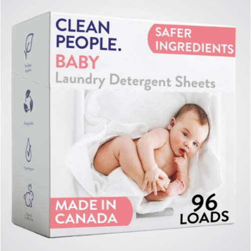 The Clean People Unscented Baby Laundry Detergent Sheets - Hypoallergenic - Ultra Concentrated, Recyclable Packaging, Fights Stains & Odors on Baby Clothes & Bedding - Fragrance Free, 96 Pack