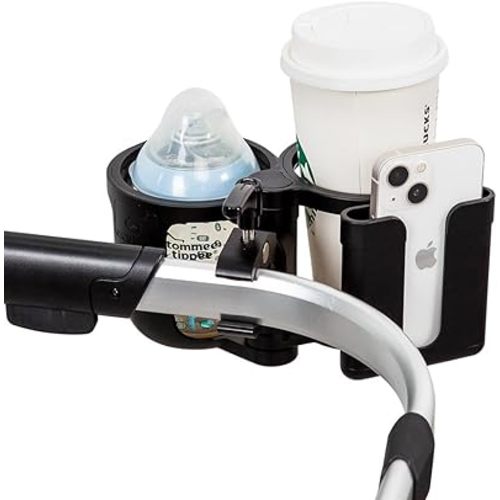 HOUSBAY Universal Stroller Cup Holder with Phone Holder, 3-in-1 Cup Holder - Large Caliber, Milk Bottle & Drink Holder