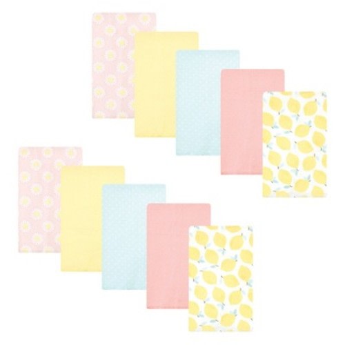 Hudson Baby Infant Girl Cotton Flannel Burp Cloths, Lemon Daisy 10 Pack, One Size