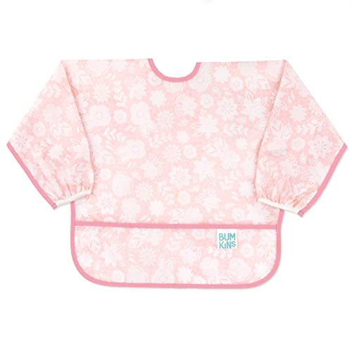 Bumkins Sleeved Bib for Girl or Boy, Baby and Toddler for 6-24 Mos, Essential Must Have for Eating, Feeding, Baby Led Weaning Supplies, Long Sleeve Mess Saving Food Catcher, Soft Fabric, Lace Pink