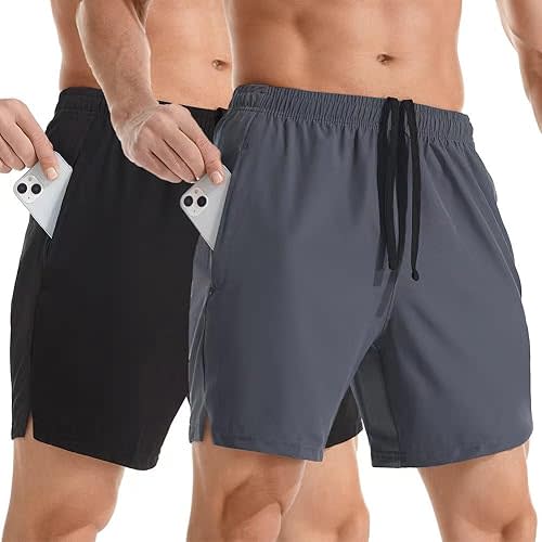 Men's 7" Athletic Running Shorts Lightweight Quick Dry Gym Workout Shorts with Zipper Pockets