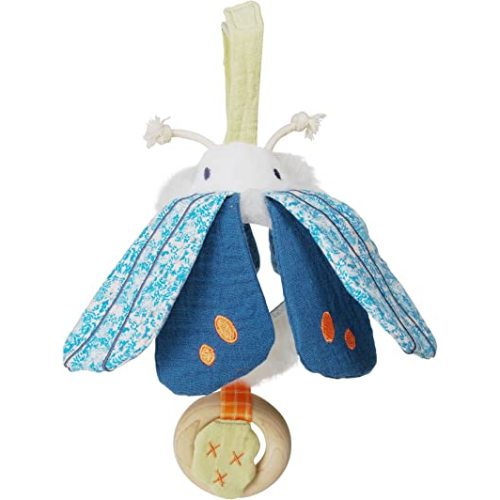 Manhattan Toy Folklore Plush Luna Moth Soft Tactile Baby Travel Toy with Crinkle Fabric Wings, Baby Mirror and Wooden Teether Ring
