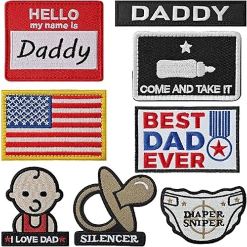 8PCS Daddy Patches, Hook and Loop Tactical Patch for Hats, Diaper Bags