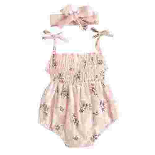 Baby Girl Onesies Bodysuits Newborn Infant Suspenders Floral Headbands Clothes Summer Outfits Baby Girl Romper Pink 0-3 Months