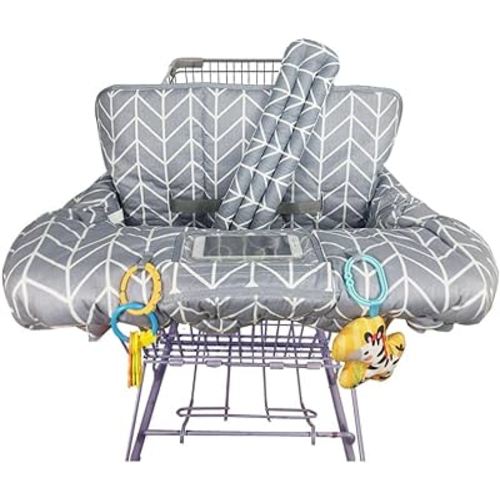 ICOPUCA Shopping Cart Cover for Baby, 2 in 1 cart Cover for Babies N high Chair Cover, Padded Grocery cart seat Cover for Baby Girl boy, with 1” Thick/Removable/Reversible Cushion, Grey;