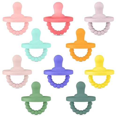 Ryan & Rose Cutie PAT Pacifier Teether 10 Pack Assorted Colors (Collins (Girl), Flat)