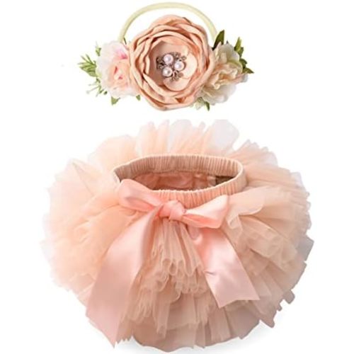 Tutu.kk Toddler Tutu Skirt for Baby Girl with Diaper Cover, Soft Baby Tutu Dress 0-36 Months with Flower Headband