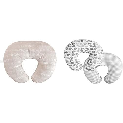 Boppy Nursing Pillow Organic Bare Naked Original Support, Pillow Only & Nursing Pillow Quick-Dry Gray Elephant Cover - Fits Original, for Breastfeeding and Bottle Feeding