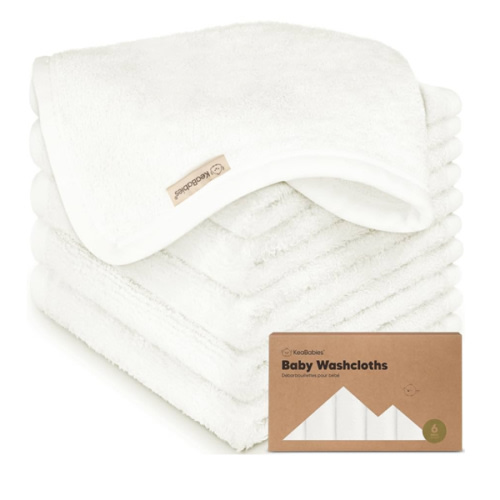 6-Pack Soft Baby Washcloths, Viscose from Bamboo - Kids, Newborn Bath Towels, Infant Shower, Toddler Reusable Face Towel, Gentle on Skin, Face Wash Cloths for Babies, 10x10 (White)