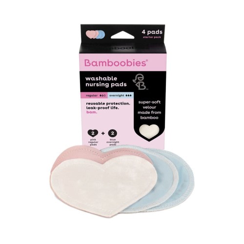 Bamboobies® Washable Nursing Pads For Breastfeeding, Reusable Breast, 2 Pair NEW