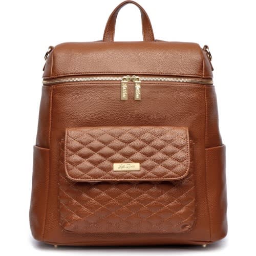 Luli Bebé Monaco Faux Leather Diaper Backpack, Caramel Brown