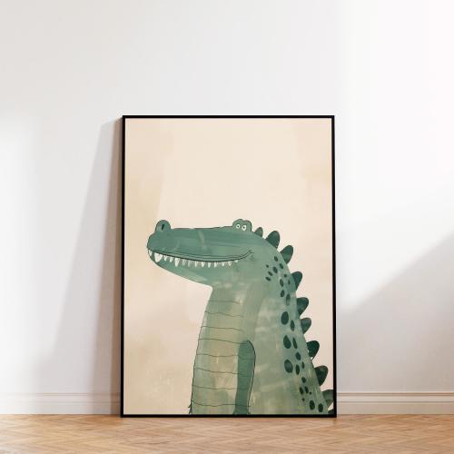 Charming Green Crocodile Wall Art Print | Boys Room Animal Decor | Playroom Crocodile Art | Nursery Printable | Digital Download
