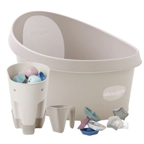 Shnuggle Splash & Play Bundle: Toddler Bath & Accessories Bundle - 5-Piece Set for Fun & Safe Bath Times Taupe