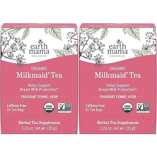 Earth Mama Organic Milkmaid® Tea | Lactation Support Herbal Tea Bags for Breastfeeding, Decaf Lactation Supplement for Increased Breast Milk Production, With Milk Thistle & Fenugreek (16-Count, 2PK)