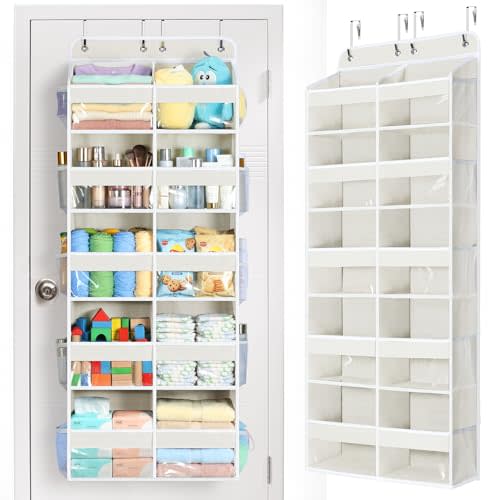 Yecaye Over The Door Organizer, 5 Tier Extra Large Behind Door Storage of 10 Compartments, 80lbs Heavy Duty Door Organizer Hanging with Clear Window for Closet Bedroom Pantry Bathroom, Beige