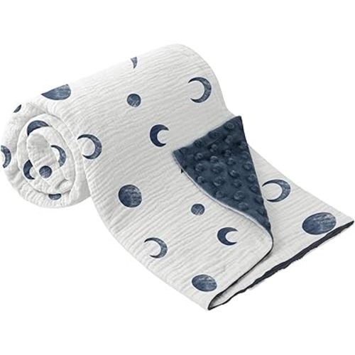 Bearmoss Baby Blankets for Unisex Boys Girls, Soft Nursery Crib Blankets with Muslin Cotton Front and Dotted Fleece Back for Newborns Toddlers 30x40inch (Blue Moon)