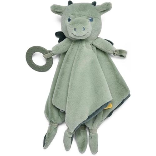 Baby Dragon Security Blanket, Soft Loveys for Babies, Lovey for Newborn Boys and Girls, Gender Neutral Security Blanket with Stuffed Animal, Baby Snuggle Toy with Teether & Textured Ribbons
