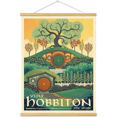 Middle Earth Landscape Wall Art Prints Canvas PaintingFantasy Posters, Wall Pictures, For Travel Gift, Canvas Art with Frames, For Office Home Decor Bedroom Living Room Wall Decor. (E, 16L" x 12W", Framed)