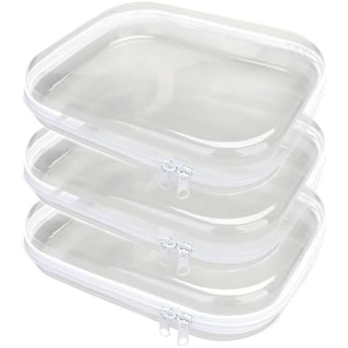 3PCS Zippered Transparent Cases for Snacks,Portable Waterproof Cosmetic Bag with Zipper,Clear Hard Shell Zipper Case for Cosmetic Storage, Putting Snacks, Pencil Case