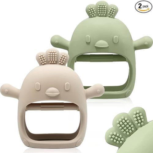 ChooKaChoo 2 Pack Baby Teething Toy Silicone Teething Mitten for Babies Over 3 Months Anti Dropping Wrist Hand Teethers Baby Chew Toys for Sucking Needs, BPA Free