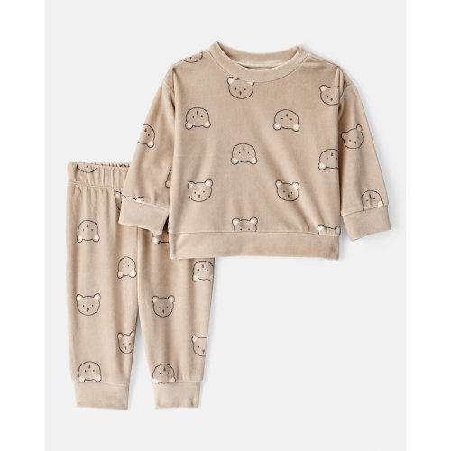 Baby 2-Piece Bear Print Velour Sweatshirt & Pant Set - Brown - Carter's | Carter's