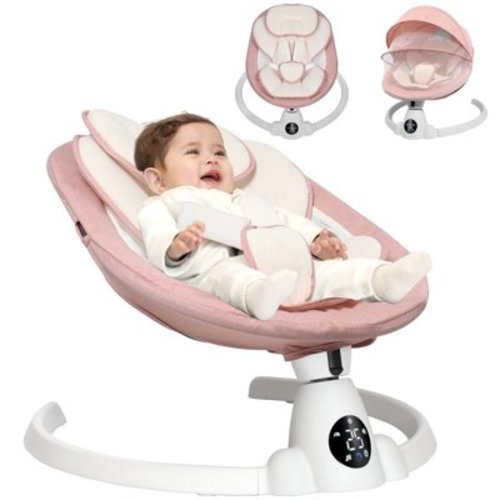 Babyeap Baby Swing for Infants - Smart Electric Swing with Bluetooth Control 5-point Harness,5 Sway Speed,10 Lullabies(Pink)
