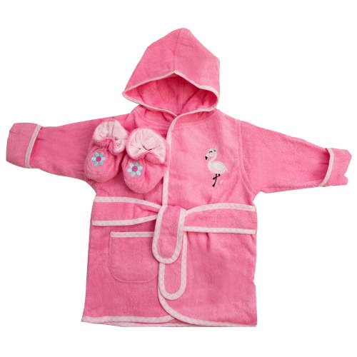 Spasilk Hooded Terry Bathrobe With Booties, Baby Gift Basket, Pink Flamingo