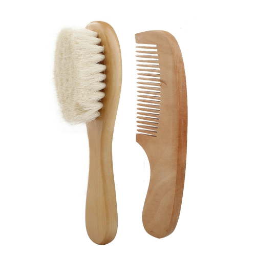 Natural Wool Baby Wooden Brush Comb Newborn Hair Brush Infant Head Massager
