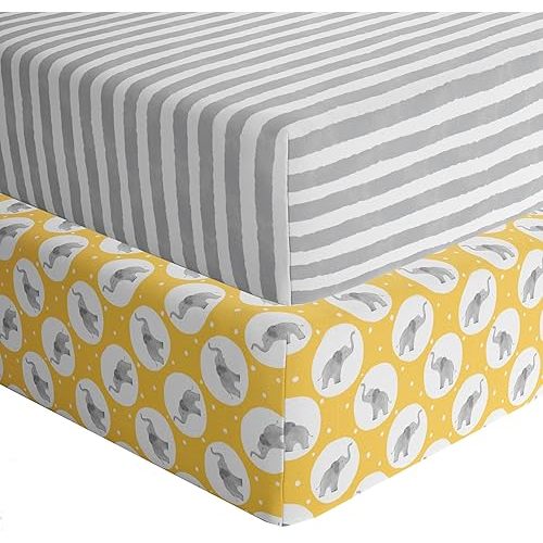 Featherhead™ 2-Pack Fitted Crib Sheets - 100% Cotton - 52" x 28" x 9" for Standard Crib and Toddler Mattress (Jersey Elephant)